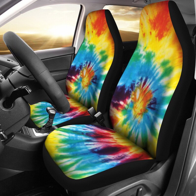Colorful Tie Dye Pattern Car Seat Covers Pair 2 Front Cover For Protector Accessory