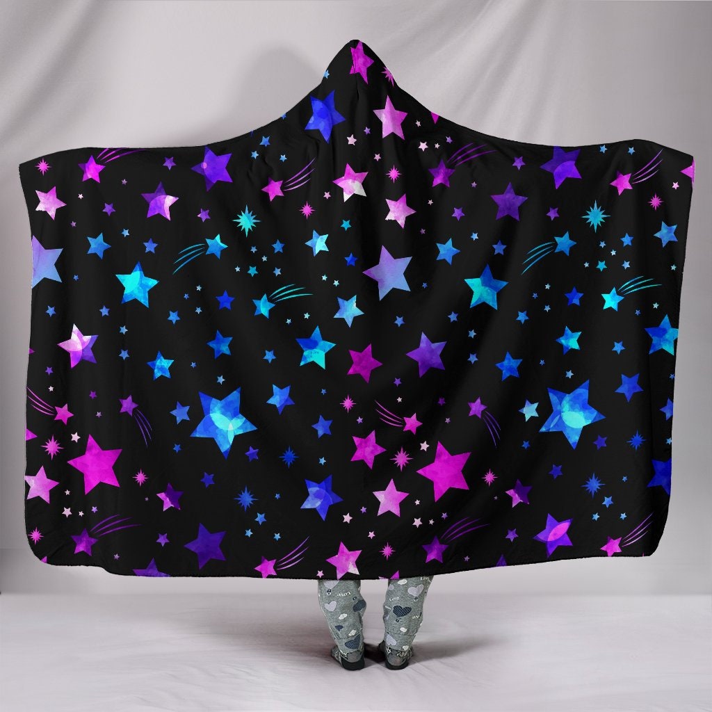 Pink Purple Stars Black Hooded Blanket for Adults and Kids Etsy