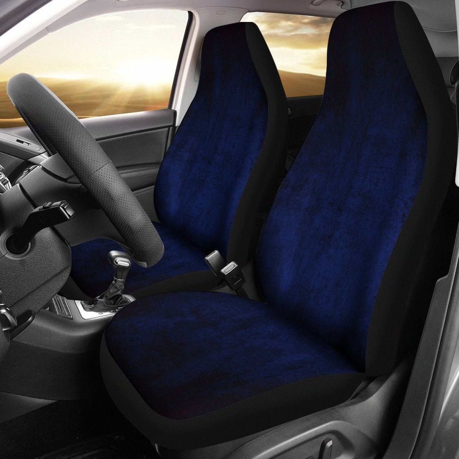 Dark Navy Blue Grunge Car Seat Covers Pair 2 Front Car Seat Etsy