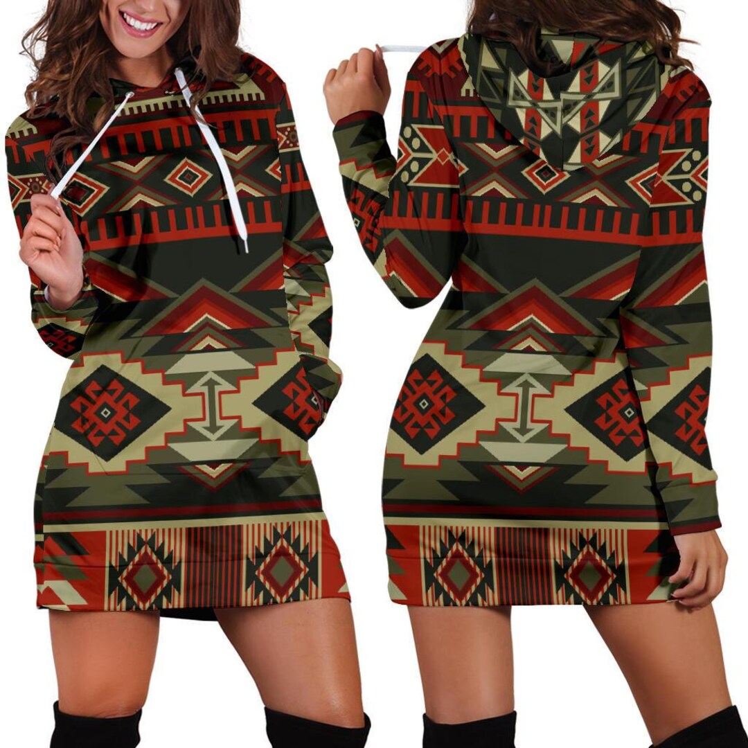 Red Brown Boho Chic Bohemian Aztec Womens Hoodie Dress Hooded - Etsy