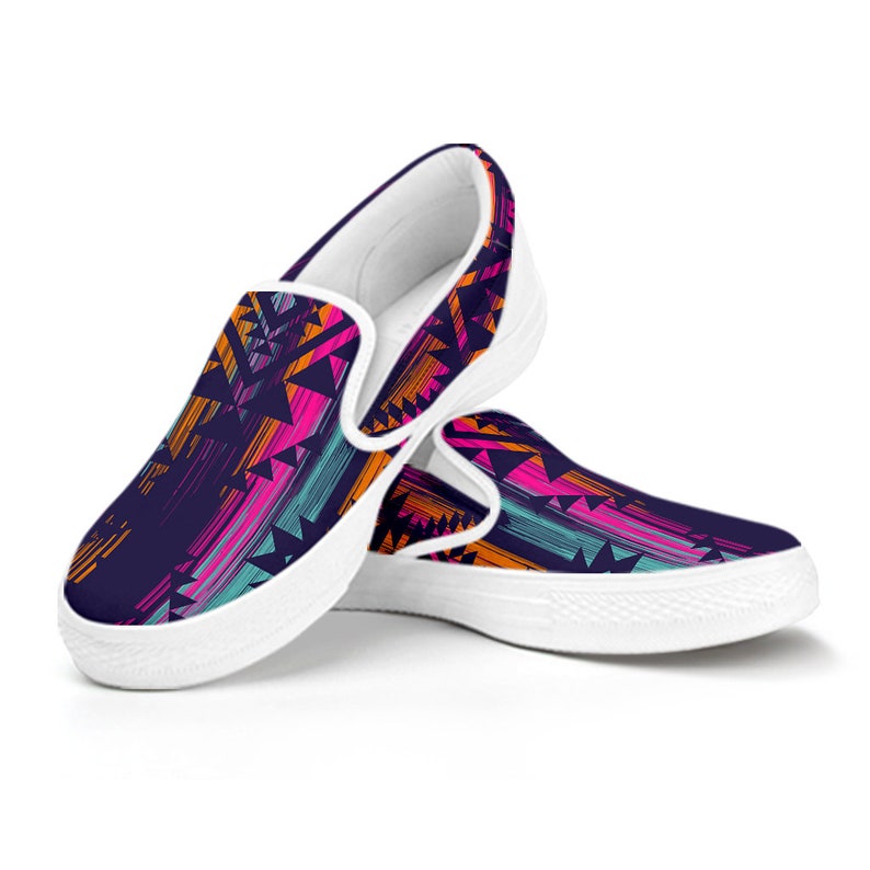 Womens Custom Shoes Comfortable Shoes Colorful Boho Chic Bohemian Aztec Streaks Casual Slip on Shoes Mens Kids Day Shoes Canvas Shoes