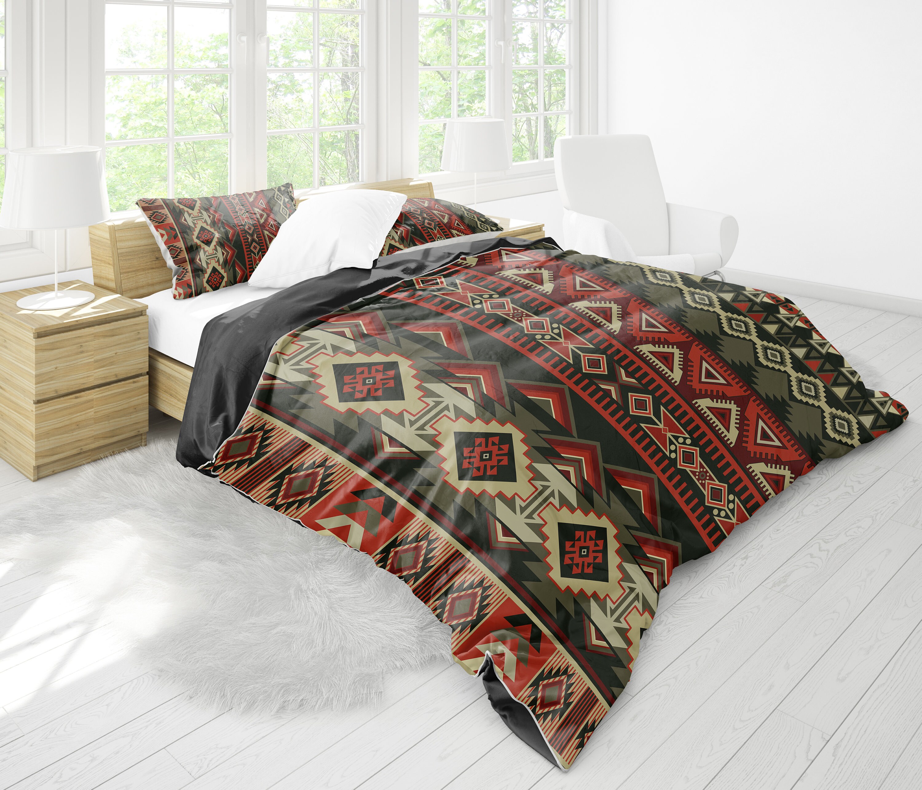 Brown Tan Red Aztec Ethnic Bedding Set Duvet Cover 2 Pillow Etsy UK