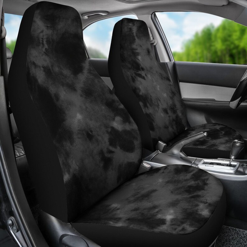 Dark Grey Grunge Tie Dye Black Car Seat Covers Pair 2 Front Etsy