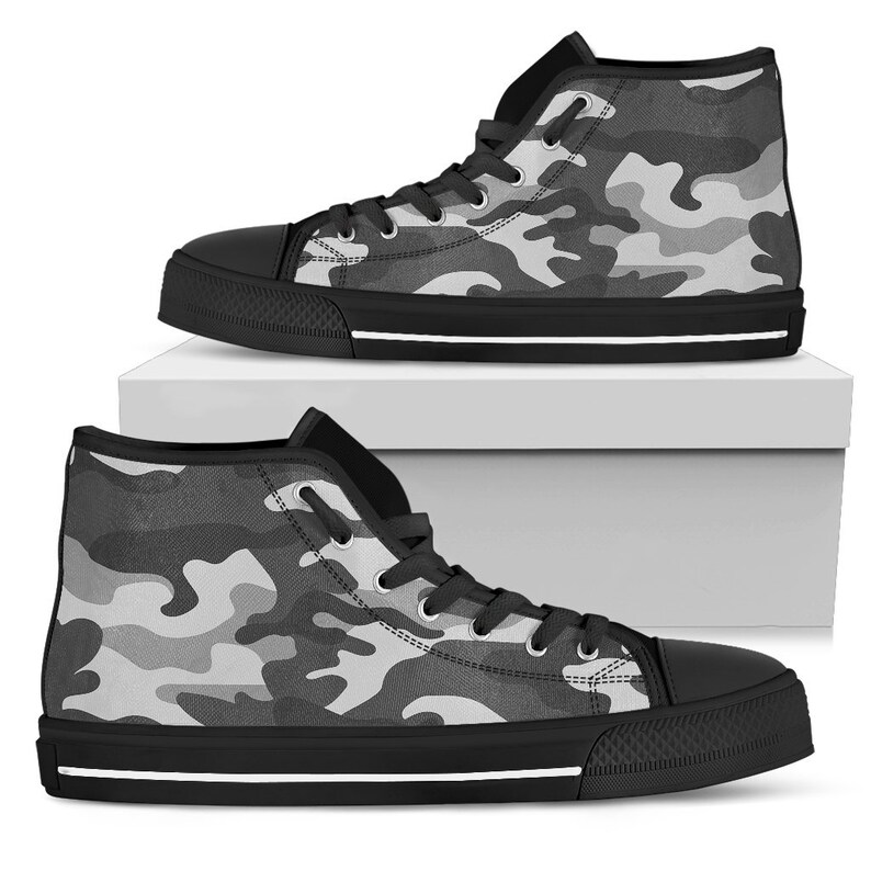Grey Camo Camouflage High Top Shoes Sneakers Casual Shoes Etsy