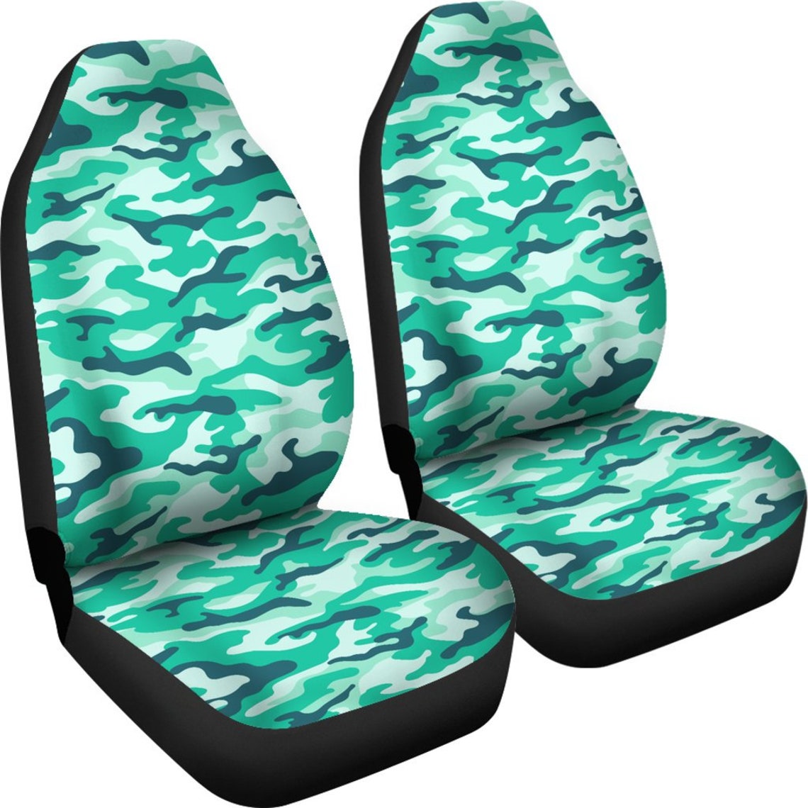Light Green Teal Camouflage Car Seat Covers Pair 2 Front Car Etsy