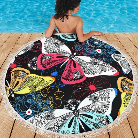 Butterflies Beach Blanket Circle Beach Blanket Round Beach Etsy