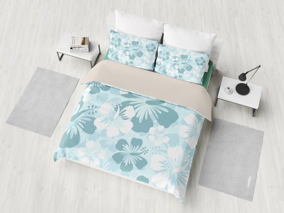 Teal Light Green Flowers Fl Bedding Set Duvet Cover 2 Flowers Fl Bedding Set Duvet Cover, Light Teal Bedding King Size