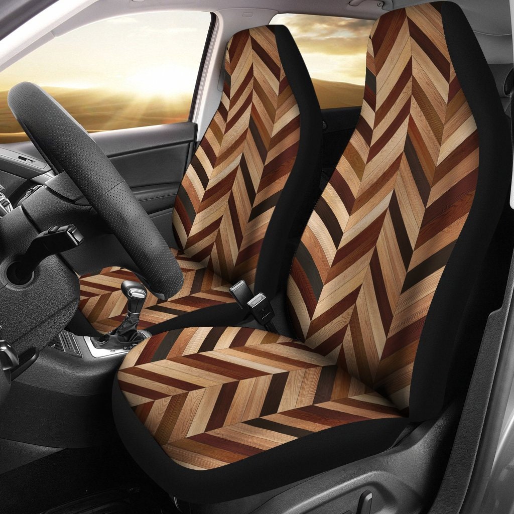 Brown Diagonal Wood Pattern Car Seat Covers Pair 2 Front Seat Etsy UK