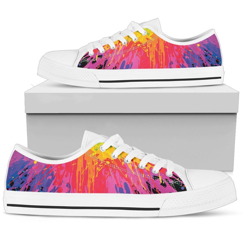 Colorful Paint Splatter Abstract Art Low Top Shoes Sneakers Etsy