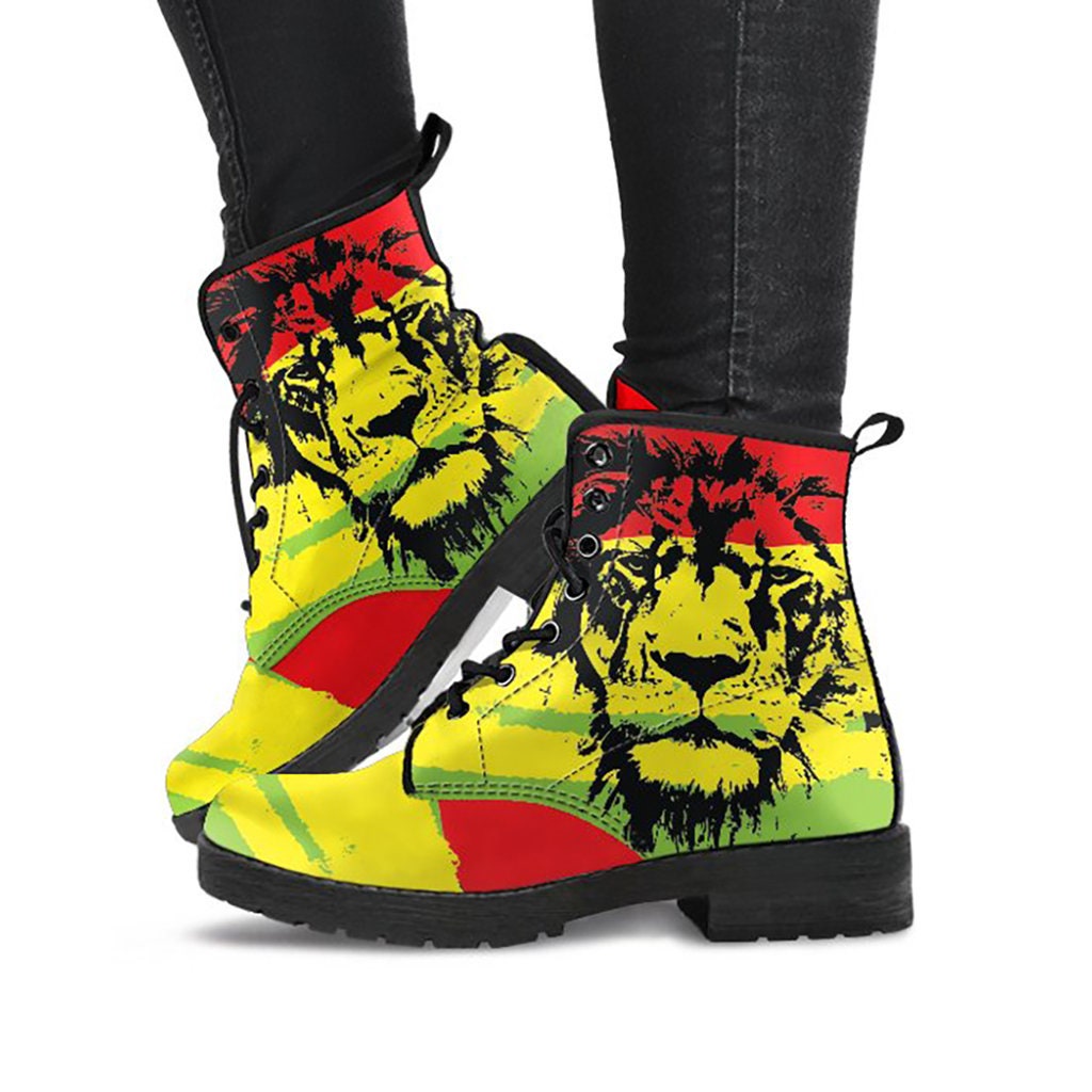 Colorful Jamaican Rasta Lions Womens Boots Vegan Leather Etsy