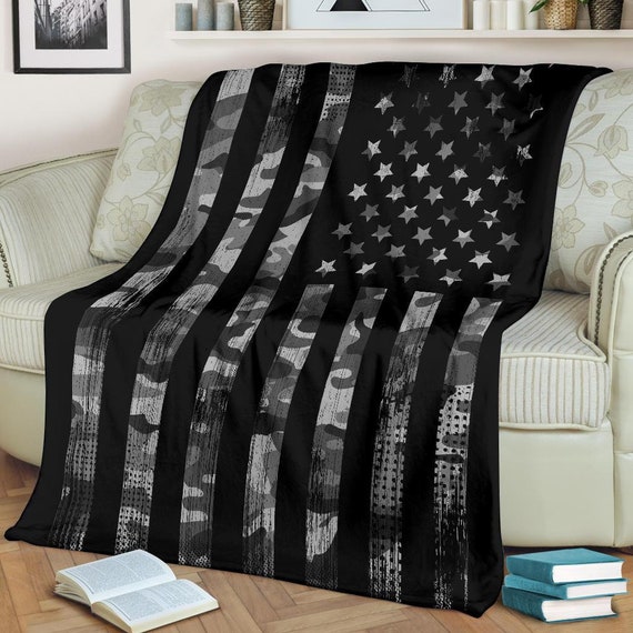 Grey Camo Camouflage Usa American Flag Blanket Army Marines Etsy