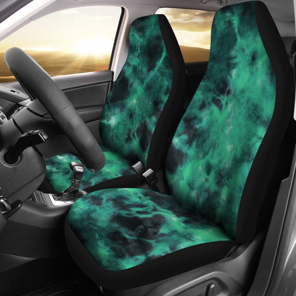 Green Grunge Tie Dye Black Car Seat Covers Pair 2 Front Car Etsy