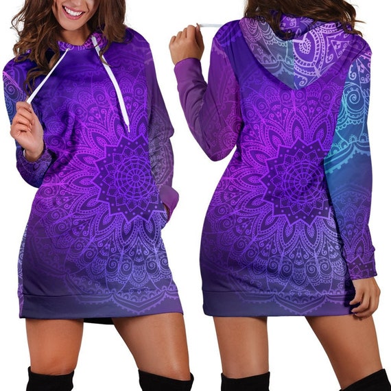 Purple Mandalas Womens Hoodie Dress 