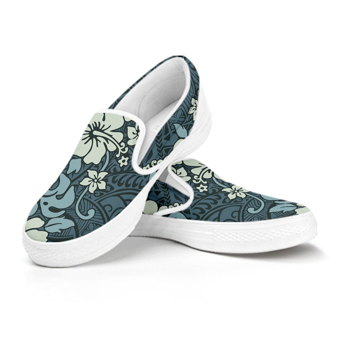 Green Floral Flowers Tribal Polynesian Casual Slip on Shoes - Etsy