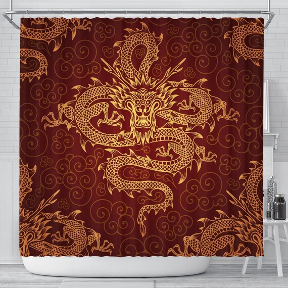 Red Dragon Oriental Decor Shower Curtain Bathroom Decor Bath Etsy