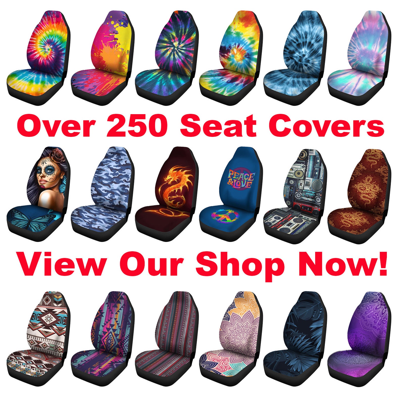 Colorful Tie Dye Pattern Car Seat Covers Pair 2 Front Seat Etsy