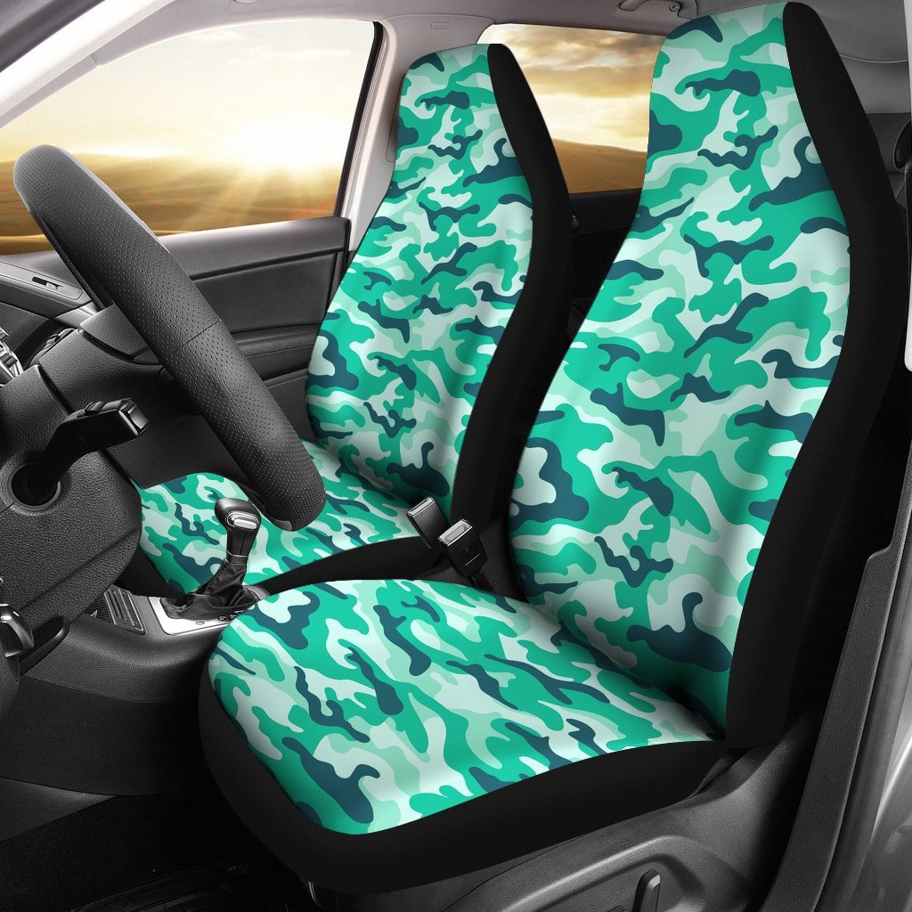 Light Green Teal Camouflage Car Seat Covers Pair 2 Front Car Etsy