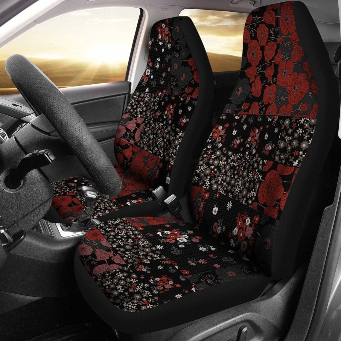 Red Roses Floral Flowers Patchwork Car Seat Covers Pair 2 Etsy
