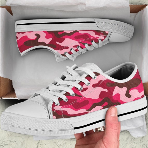 Red Pink Camo Camouflage Low Top Shoes 