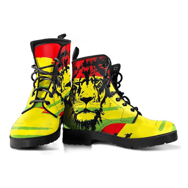 Colorful Jamaican Rasta Lions Womens Boots Vegan Leather Etsy
