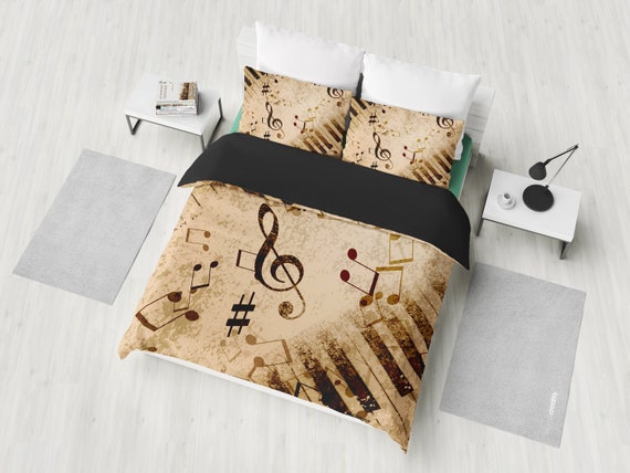 Brown Tan Vintage Piano Music Musical Notes Bedding Set Duvet Etsy