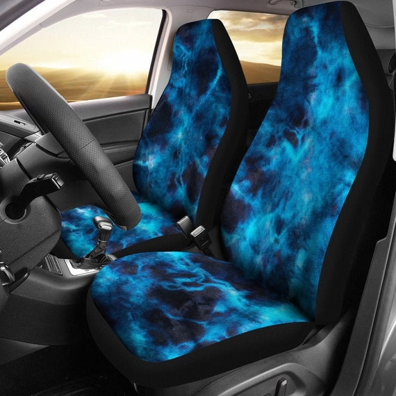 Blue Grunge Tie Dye Black Car Seat Covers Pair 2 Front - Tie Dye Car Seat Covers Full Set Blue Grunge Tie Dye Black Car Seat Covers Pair 2 Front - Tie Dye Car Seat Covers Full Set