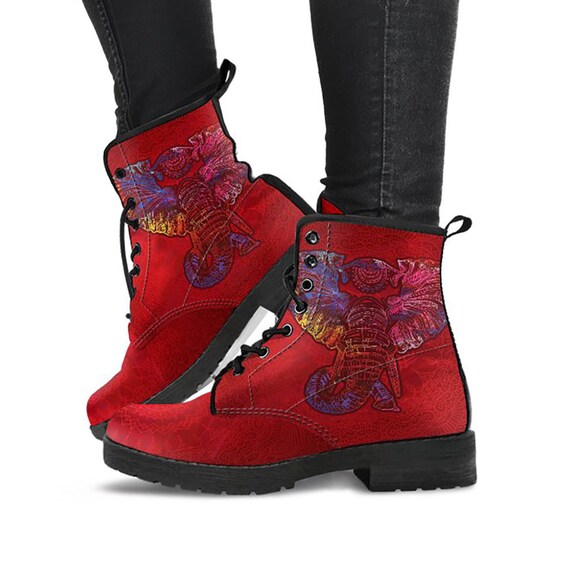 red combat boots for women