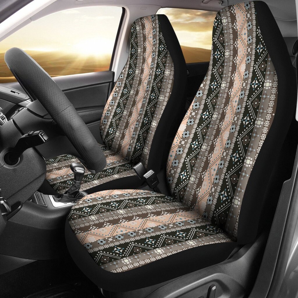 Brown Boho Ethnic Car Seat Covers Pair 