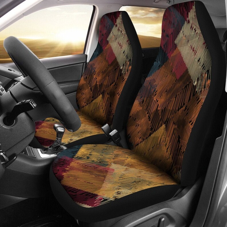 Brown Diagonal Patchwork Car Seat Covers Pair 2 Front Car Etsy