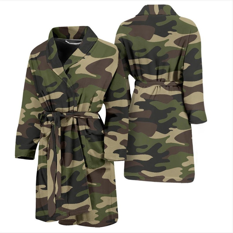 Mens Sleepwear Bathrobe Cover Up Army Green Camo Camouflage Bath Robe Womens Night Sleep Wear