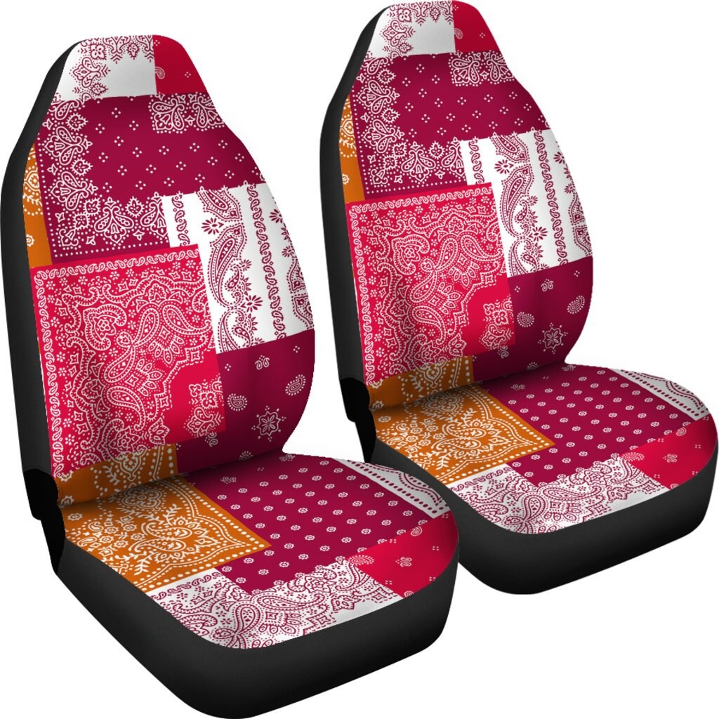 Red Oriental Asian Patchwork Car Seat Covers Pair 2 Front Etsy UK