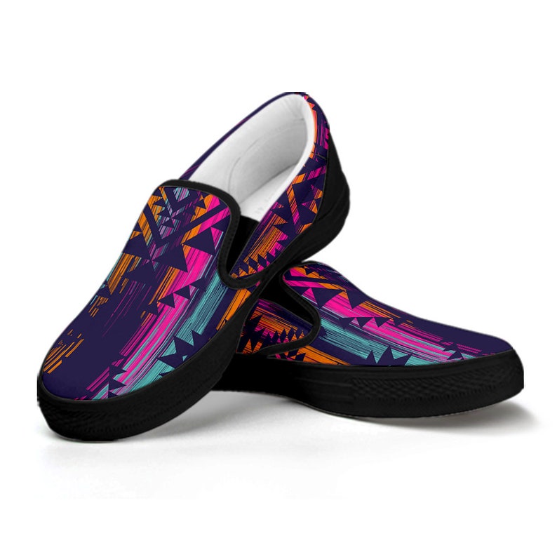 Womens Custom Shoes Comfortable Shoes Colorful Boho Chic Bohemian Aztec Streaks Casual Slip on Shoes Mens Kids Day Shoes Canvas Shoes