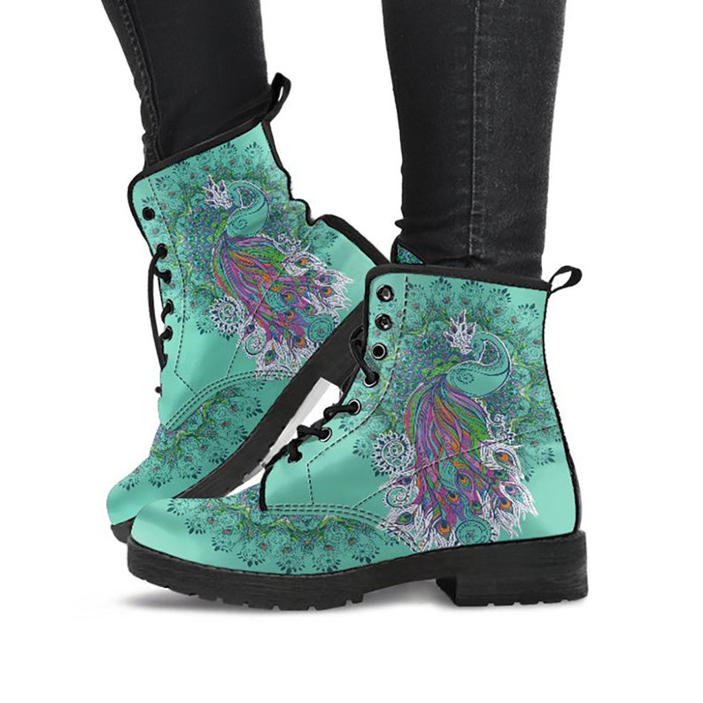 Light Green Teal Boho Chic Bohemian Womens Boots Vegan Etsy
