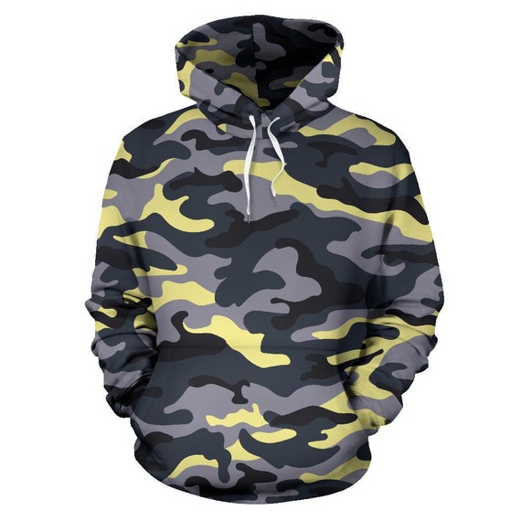 AbstractTrendz Light Yellow Grey Camo Camouflage Pullover Hoodie, Unisex Hoodie, Mens, Womens, Sweatshirt, Hooded Sweatshirt, Hoodie Sweatshirt