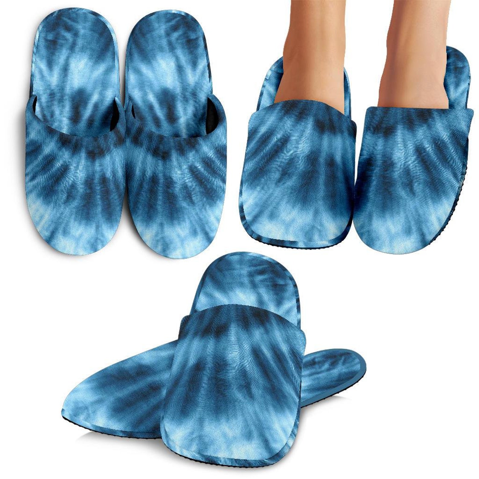 Blue Tie Dye Print Slippers Comfortable House Slippers | Etsy