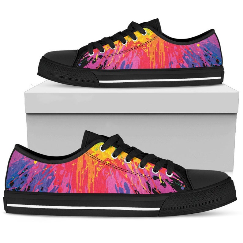 Colorful Paint Splatter Abstract Art Low Top Shoes Sneakers Etsy