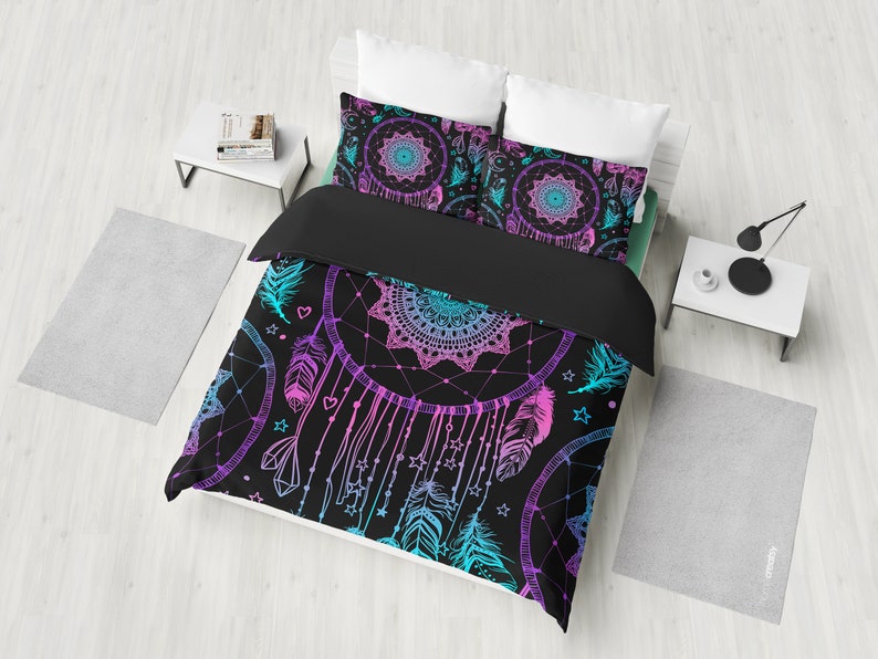 Dream Catcher Bedding Set Duvet Cover 2 Pillow Cases Bedroom Decor Black Pink Twin Full Queen King