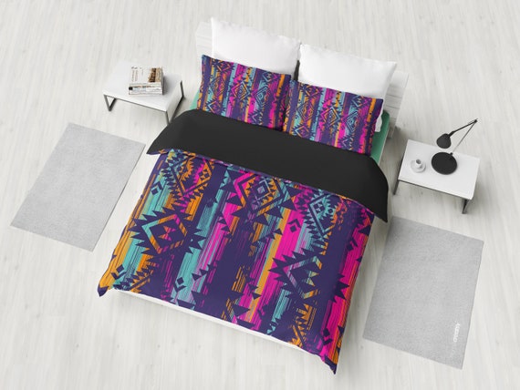 Boho Aztec Color Streaks Bedding Set Duvet Cover 2 Pillow Boho Aztec Color Streaks Bedding Set, Aztec Bedding King