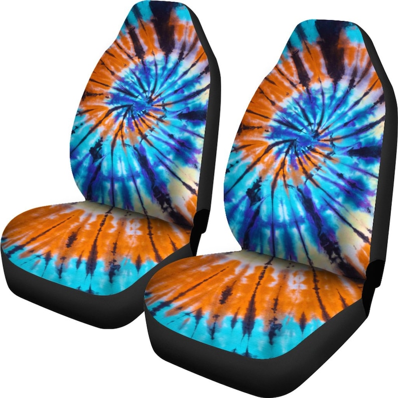 Blue / Orange Tie Dye Pattern Car Seat Covers Pair 2 Front Etsy