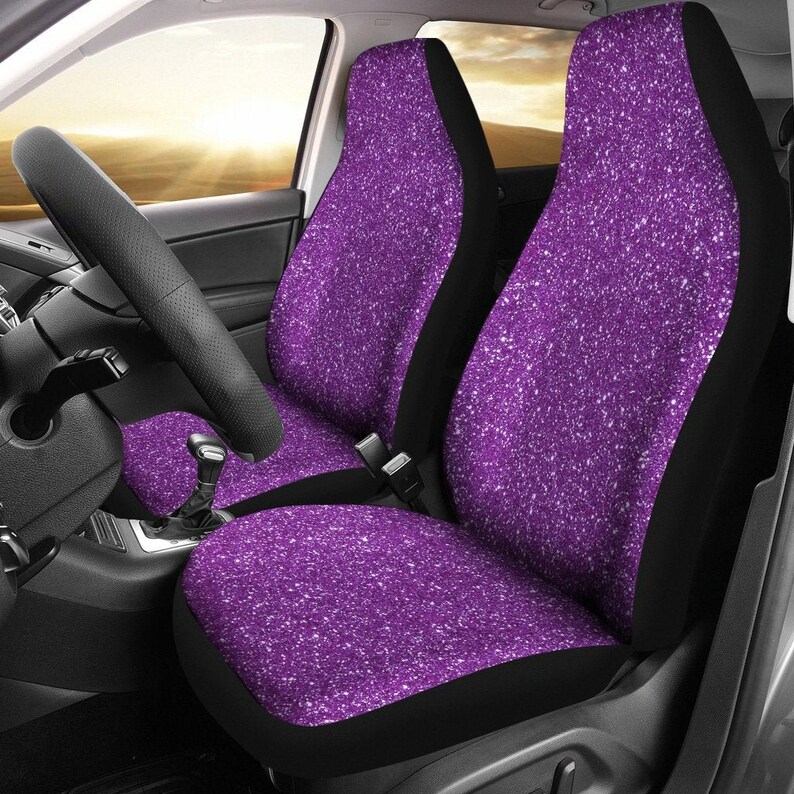 Purple Glitter Print Car Seat Covers Pair 2 Front Cover For Protector Accessory