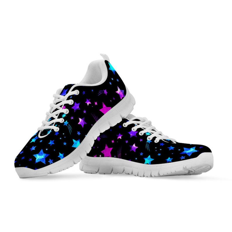 Purple Pink Blue Stars Black Sneakers Running Shoes Training Etsy