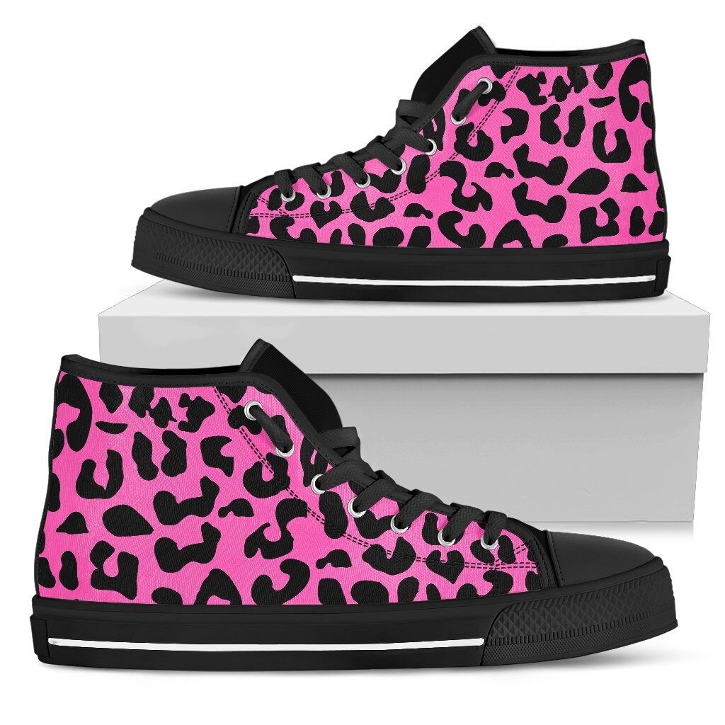 Pink Leopard Print Animal Print High Top Shoes Sneakers Etsy