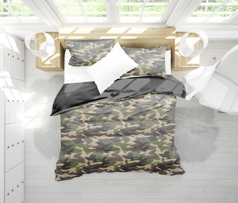 Army Green Camouflage Bedding Set Duvet Cover 2 Pillow Etsy