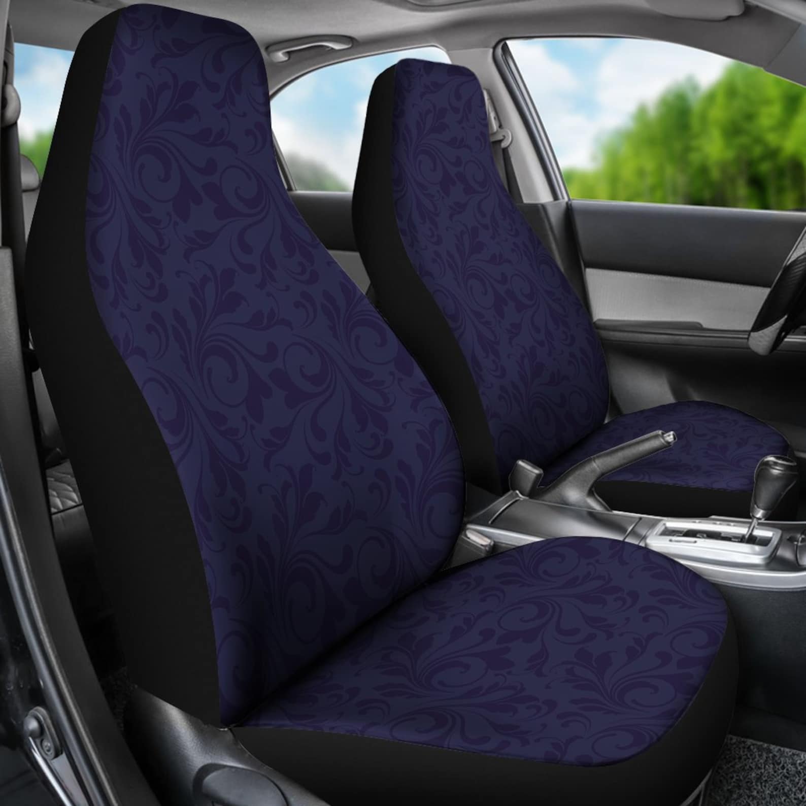 Navy Blue Elegant Decor Car Seat Covers Pair 2 Front Seat Etsy