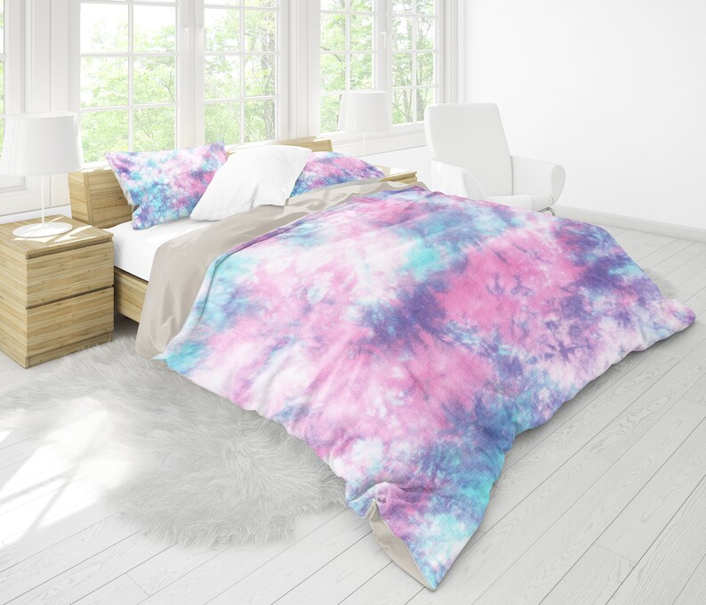 Colorful Pink Purple Tie Dye Abstract Art Bedding Set Duvet Etsy