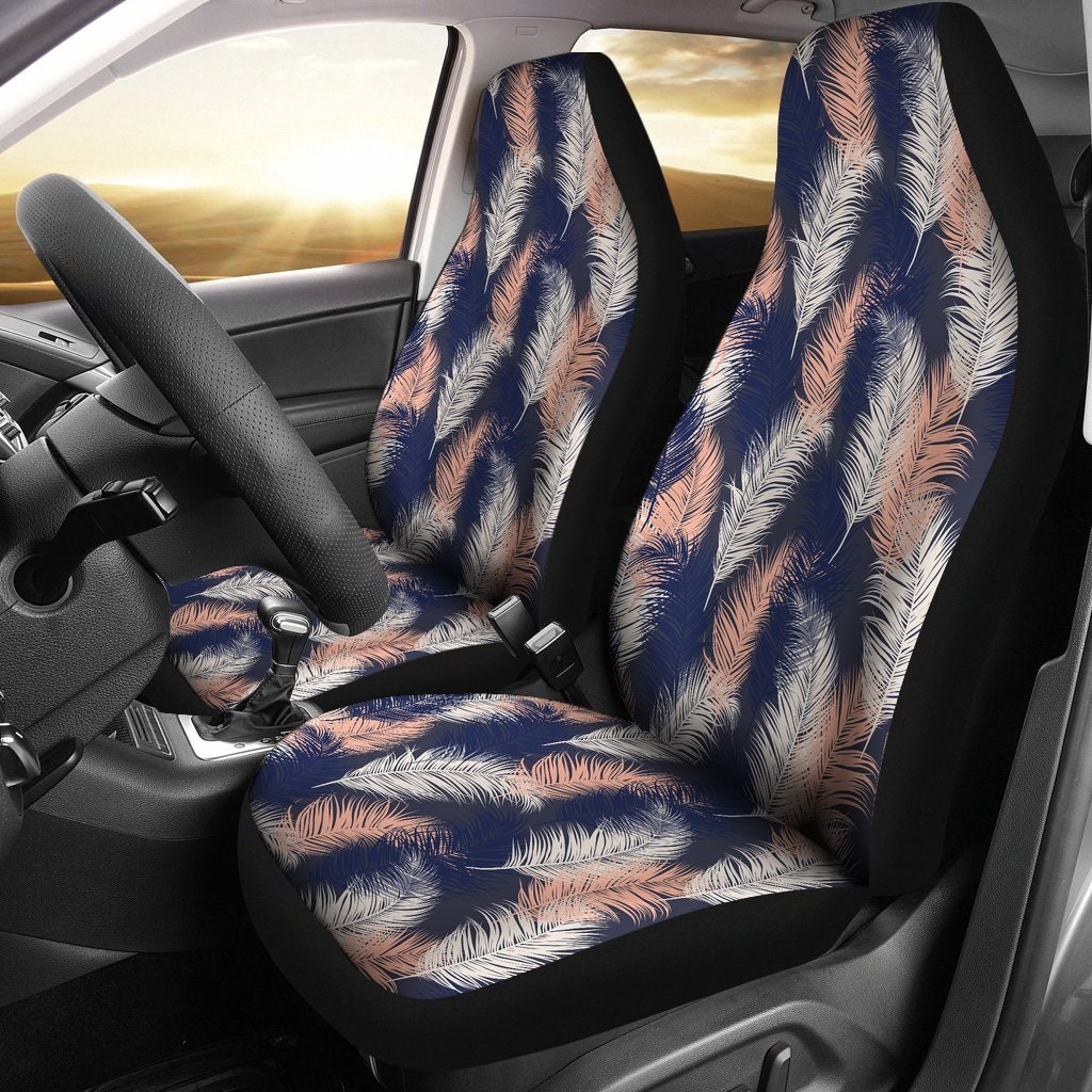 Peach Feathers Navy Car Seat Covers Pair 2 Front Seat Covers Etsy