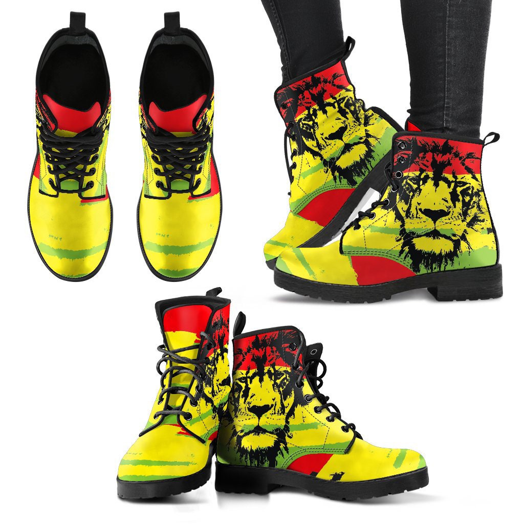 Colorful Jamaican Rasta Lions Womens Boots Vegan Leather Etsy