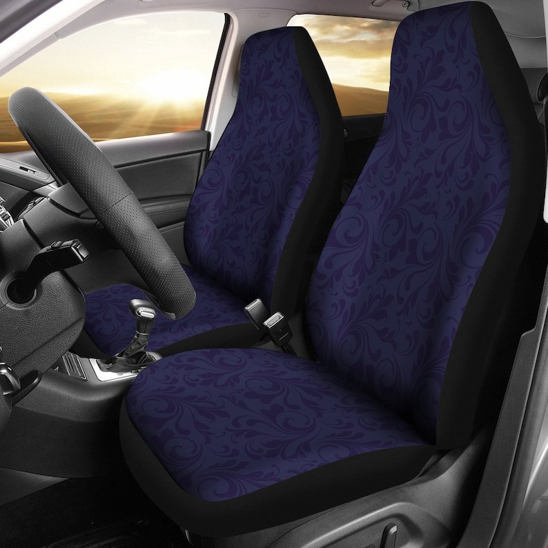 Navy Blue Elegant Decor Car Seat Covers Pair 2 Front Seat Etsy