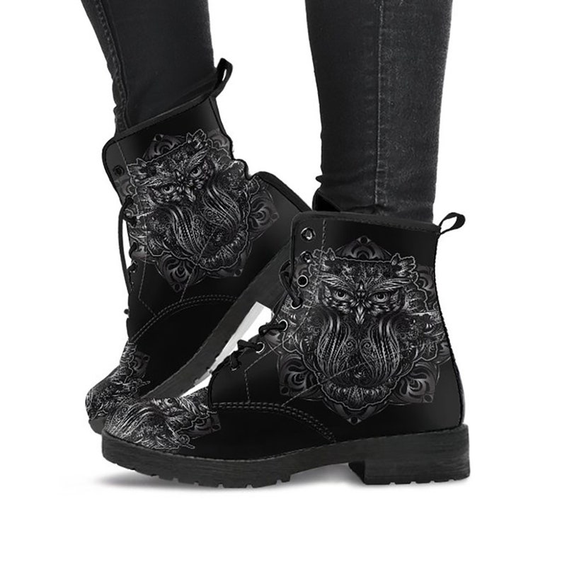 Botas negras de búho botas de mujer cuero vegano botas Boho | Etsy México