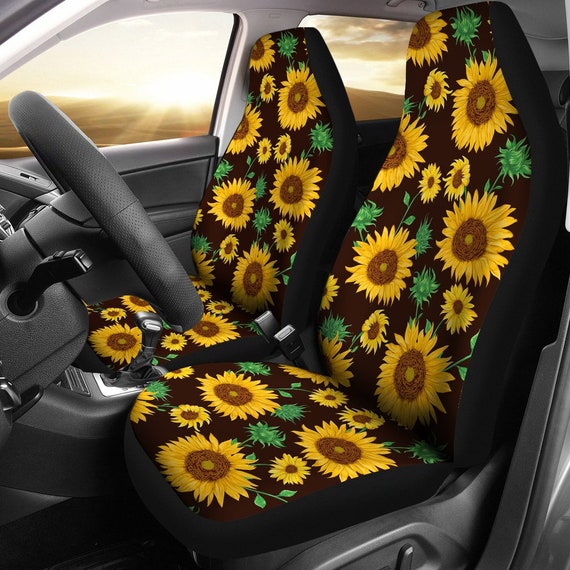 Sunflowers Fl Flowers Black Car Seat Covers Pair 2 Front Hong Kong - Sunflower Car Seat Cover And Steering Wheel Sunflowers Fl Flowers Black Car Seat Covers Pair 2 Front Hong Kong - Sunflower Car Seat Cover And Steering Wheel